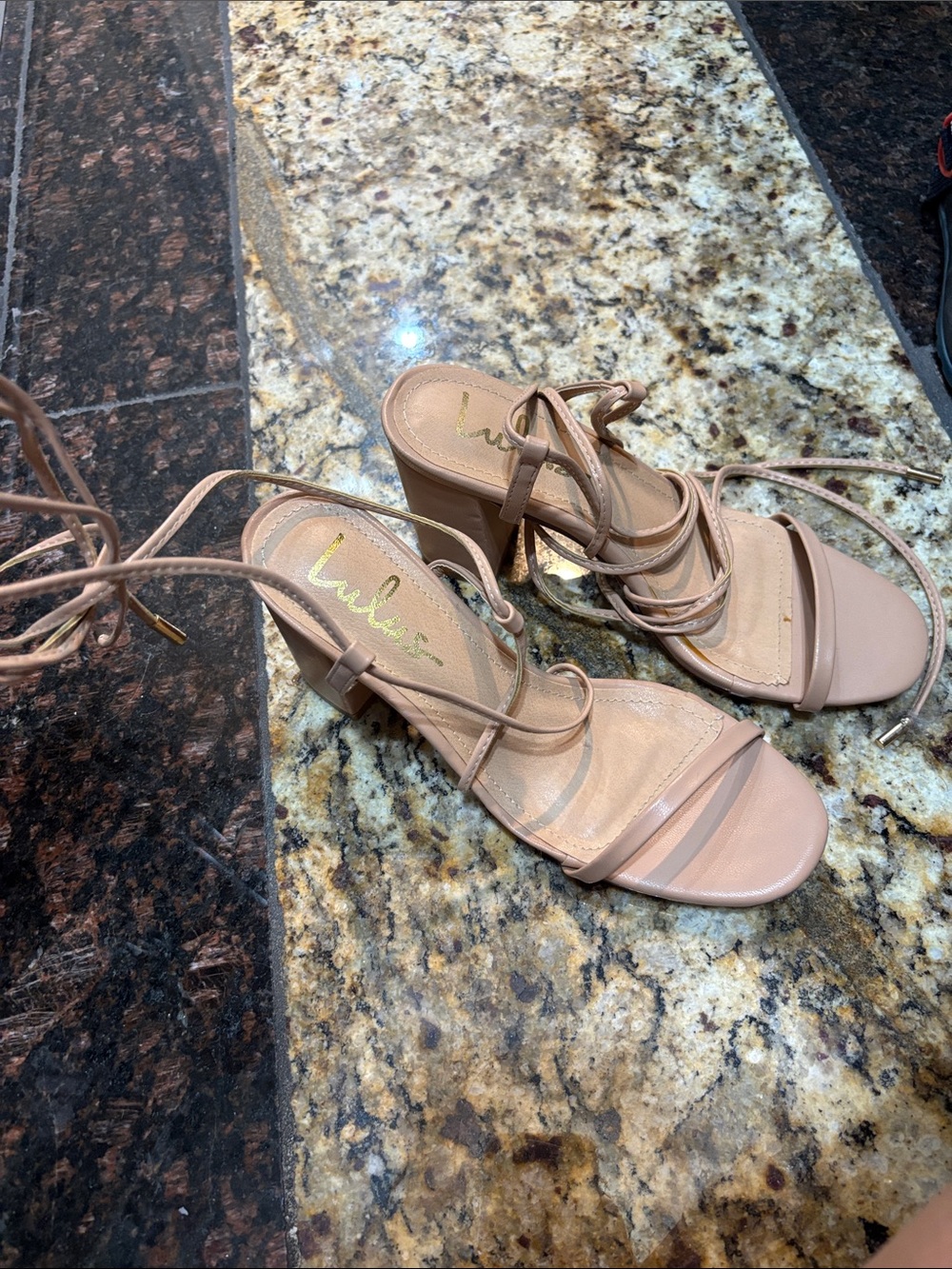 Lulu's Blush Nude Lace-Up Block Heel Sandals